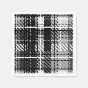 Grunde Black White Flannel Plaid Tartan Design  Napkin