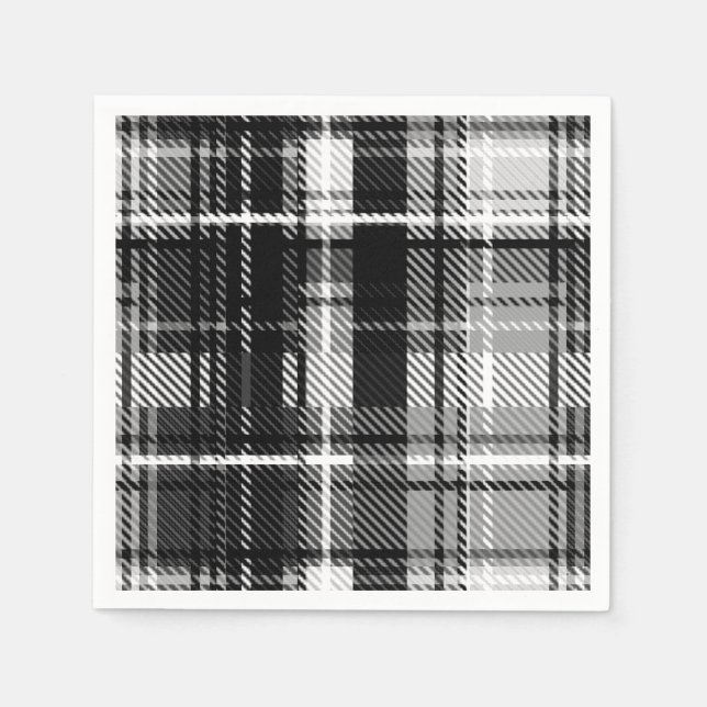 Grunde Black White Flannel Plaid Tartan Design  Napkin (Front)