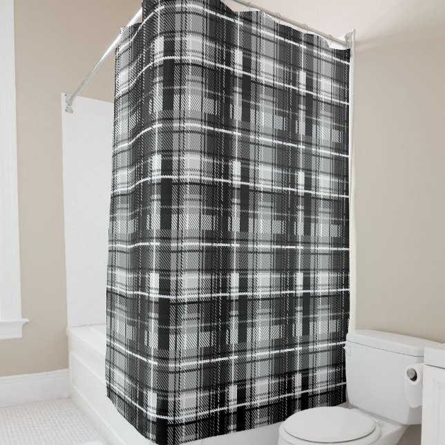 Grunde Black White Flannel Plaid Tartan Design  Shower Curtain (Creator Uploaded)