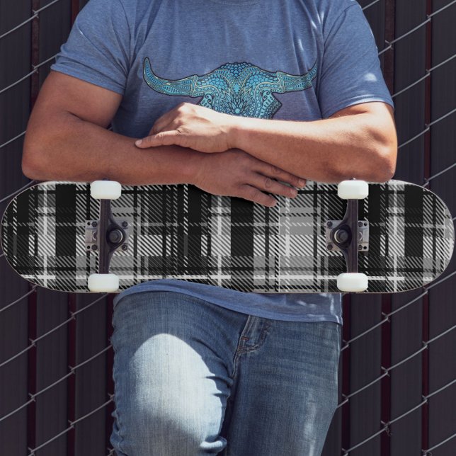 Grunde Black White Flannel Plaid Tartan Design  Skateboard (Creator Uploaded)