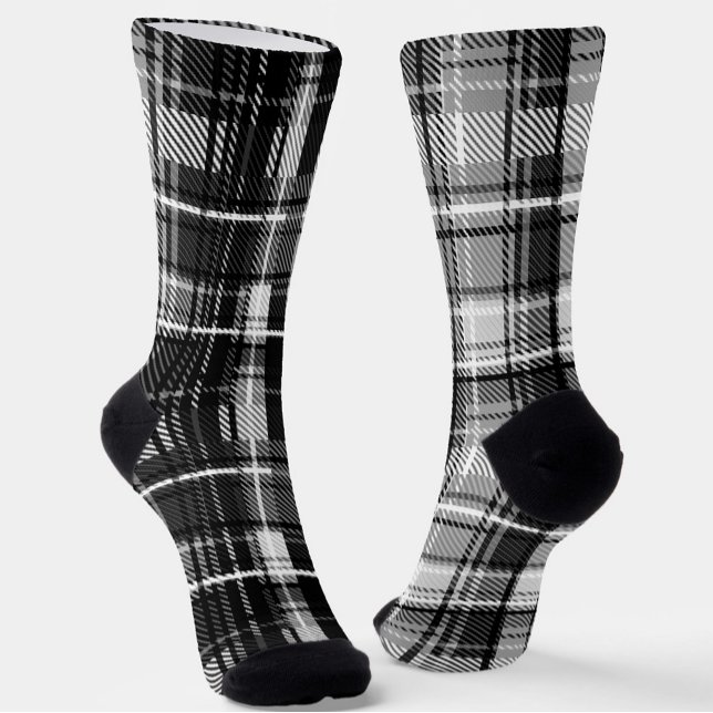 Grunde Black White Flannel Plaid Tartan Design  Socks (Creator Uploaded)