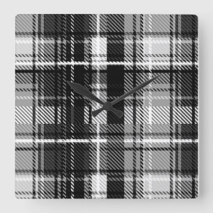 Grunde Black White Flannel Plaid Tartan Design  Square Wall Clock