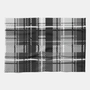 Grunde Black White Flannel Plaid Tartan Design  Tea Towel