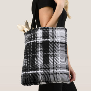Grunde Black White Flannel Plaid Tartan Design  Tote Bag