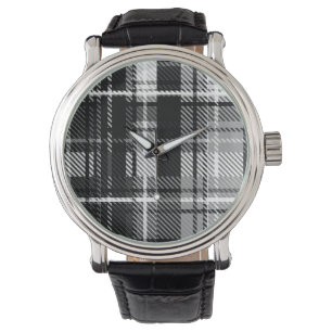 Grunde Black White Flannel Plaid Tartan Design Watch