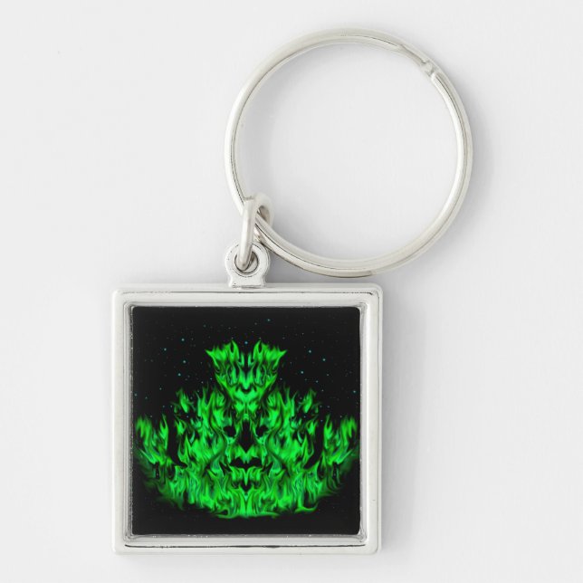 Grüne Flammenmonster am Sternenhimmel Key Ring (Front)