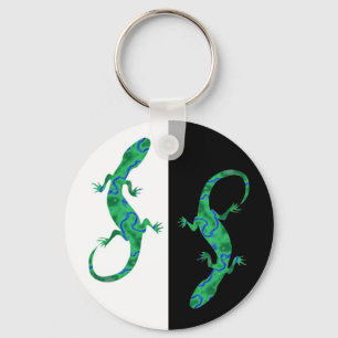 Grüner Gecko ArtDeco black and white Key Ring