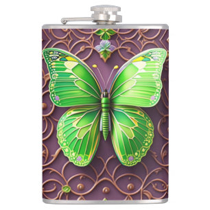 Grüner Schmetterling 3D Optik Hip Flask