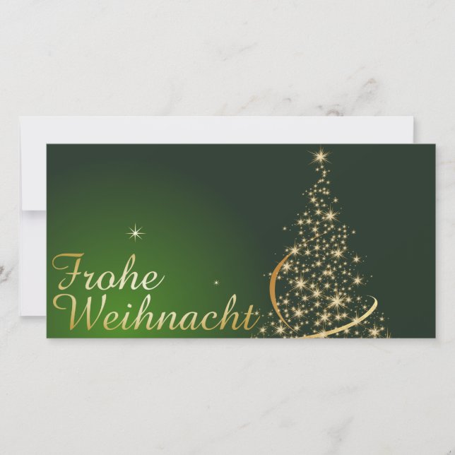 Grünes Weihnachtsmotiv mit goldenem Weihnachtsbaum Thank You Card (Front)