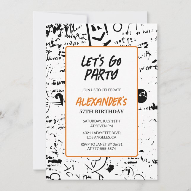 Grunge 57th birthday invitations Men Graffiti  (Front)