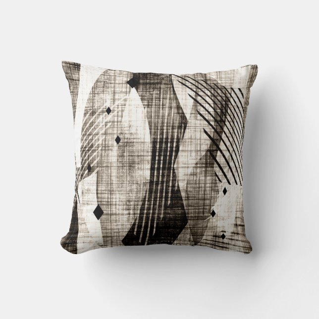 Grunge abstract geometric striped beige black cushion (Front)