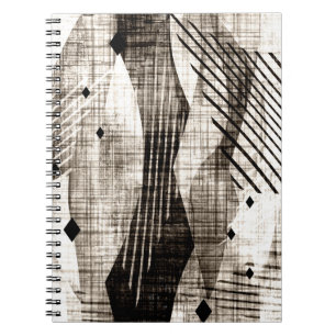 Grunge abstract geometric striped beige black notebook