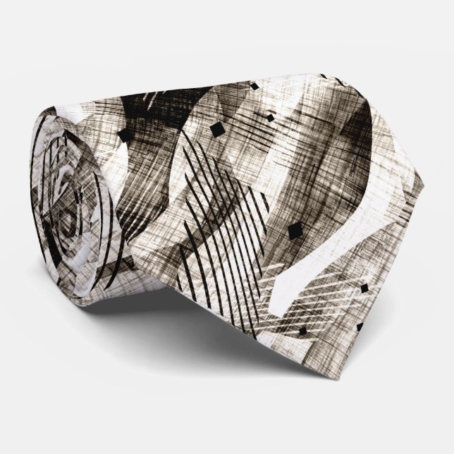 Grunge abstract geometric striped beige black tie (Rolled)