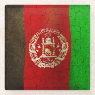 Grunge Afghanistan Flag Glass Coaster
