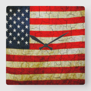 Grunge America flag clock