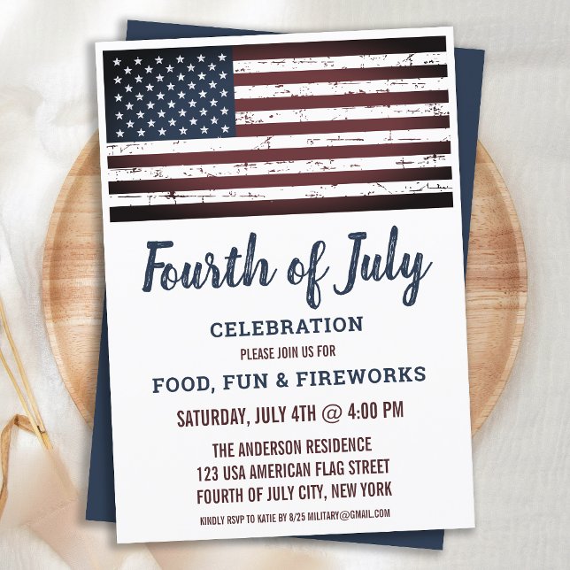 Grunge American Flag 4th Fourth of July Party Invitation (Creator Uploaded)