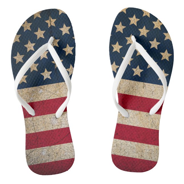 Grunge American Flag 4th of July Thongs (Footbed)