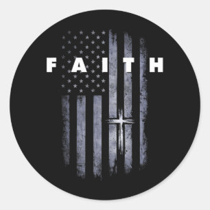 Grunge American Flag and Cross Faith Christian Classic Round Sticker