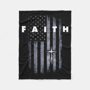 Grunge American Flag and Cross Faith Christian Fleece Blanket