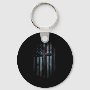 Grunge American Flag And Cross Faith Family Freedo Key Ring