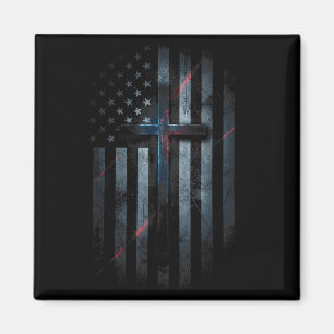 Grunge American Flag And Cross Faith Family Freedo Magnet