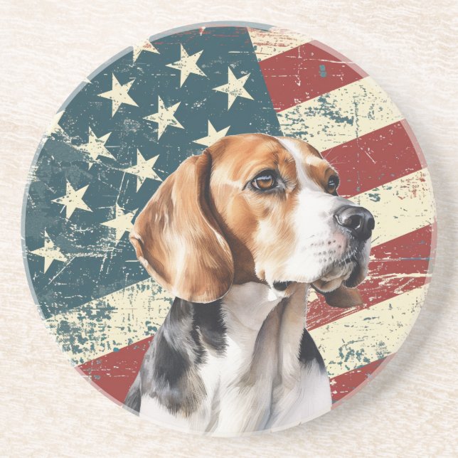 Grunge American Flag Beagle Hound Dog Coaster (Front)