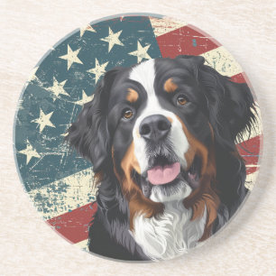 Grunge American Flag Bernese Mountain Dog Coaster