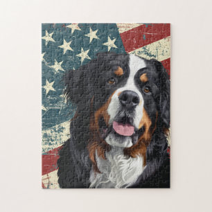 Grunge American Flag Bernese Mountain Dog Jigsaw Puzzle