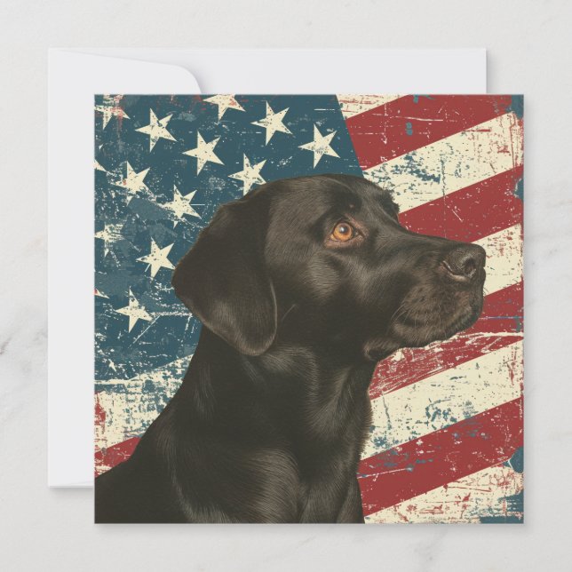 Grunge American Flag Black Labrador Flat Card (Front)