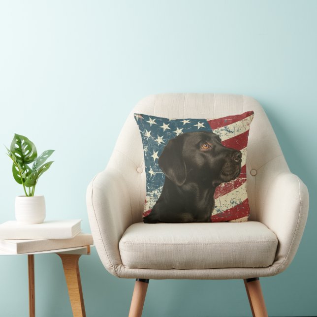 Grunge American Flag Black Labrador Retriever Cushion (Chair)