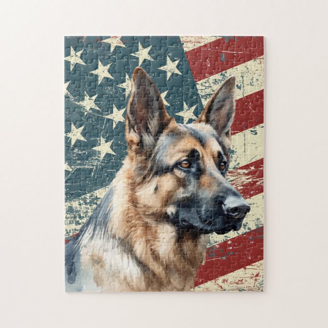 Grunge American Flag Border Collie Dog Jigsaw Puzzle (Vertical)