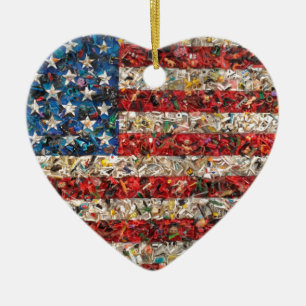 grunge american flag ceramic ornament