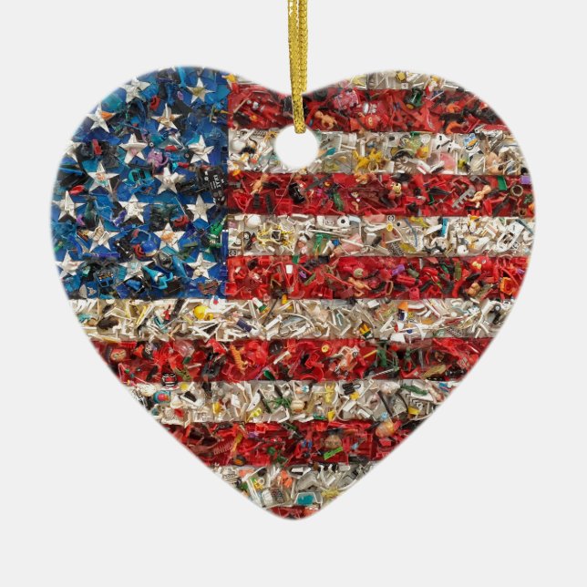 grunge american flag ceramic ornament (Front)