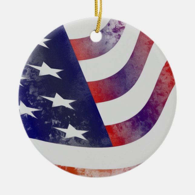 Grunge American Flag Ceramic Ornament (Front)