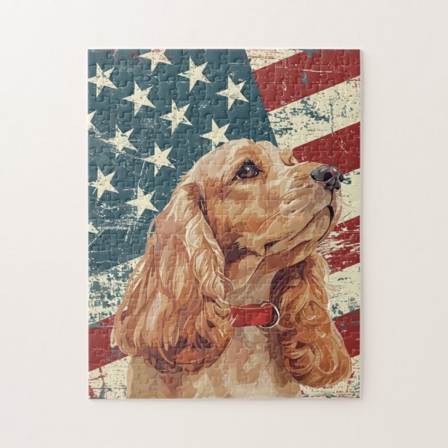 Grunge American Flag Cocker Spaniel Dog Jigsaw Puzzle (Vertical)