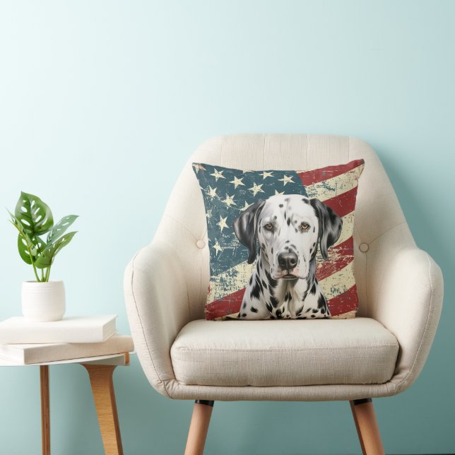 Grunge American Flag Dalmatian Dog Cushion (Chair)