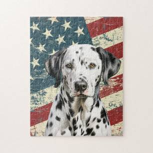 Grunge American Flag Dalmatian Dog Jigsaw Puzzle