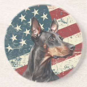 Grunge American Flag Doberman Pinscher Dog Coaster