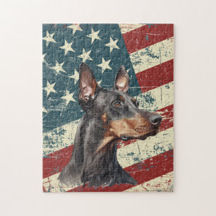 Grunge American Flag Doberman Pinscher Dog Jigsaw Puzzle