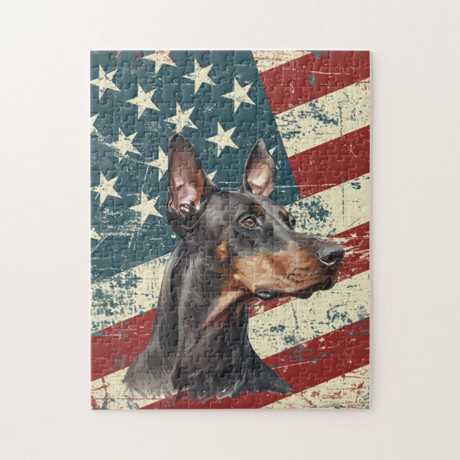 Grunge American Flag Doberman Pinscher Dog Jigsaw Puzzle (Vertical)