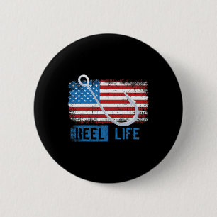Grunge American Flag Fisherman Graphic  6 Cm Round Badge