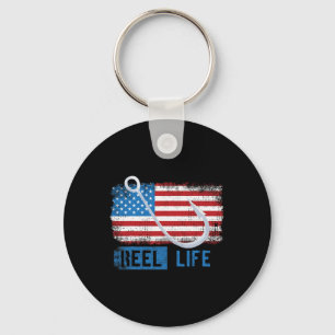 Grunge American Flag Fisherman Graphic Key Ring