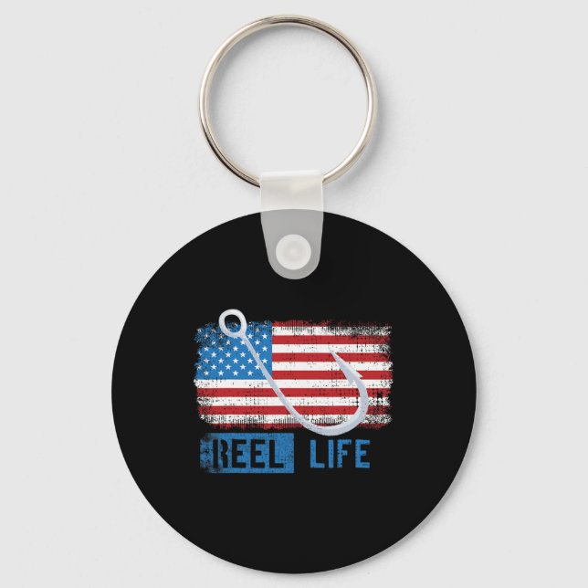 Grunge American Flag Fisherman Graphic  Key Ring (Front)