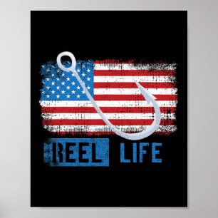 Grunge American Flag Fisherman Graphic Poster