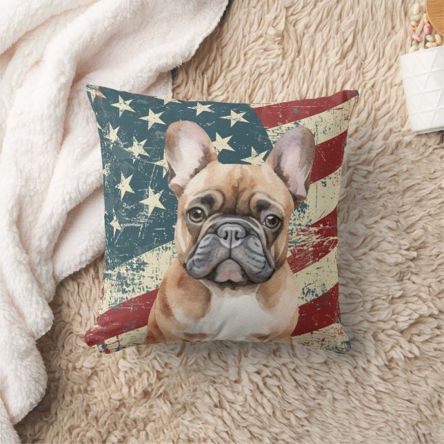 Grunge American Flag French Bulldog Cushion (Blanket)