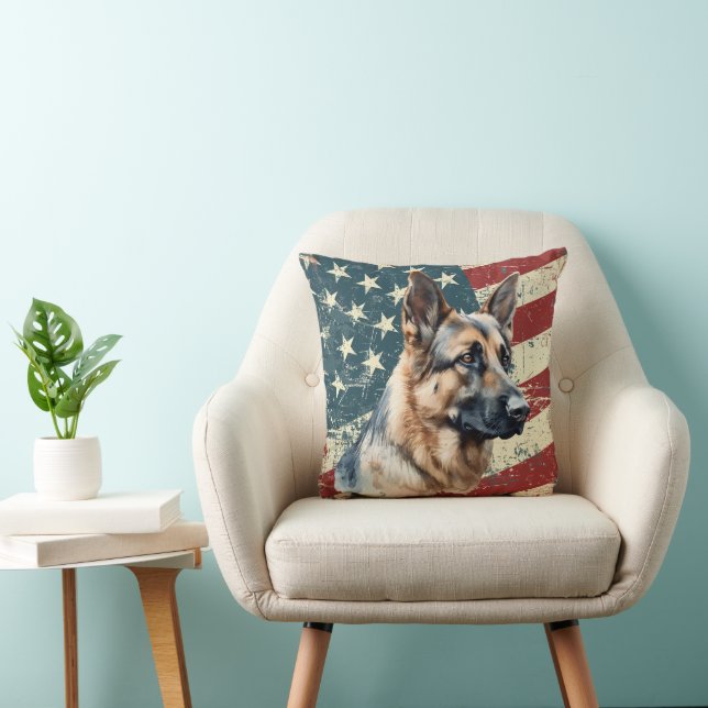 Grunge American Flag German Shepherd Dog Cushion (Chair)
