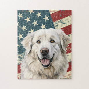 Grunge American Flag Great Pyrenees Dog Jigsaw Puzzle