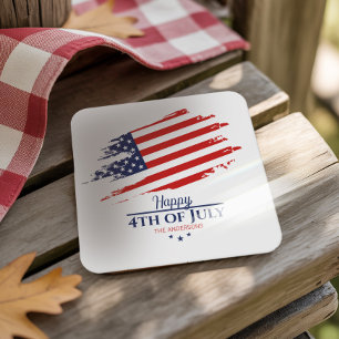 Grunge American Flag Happy 4th July ID1104 Square Paper Coaster