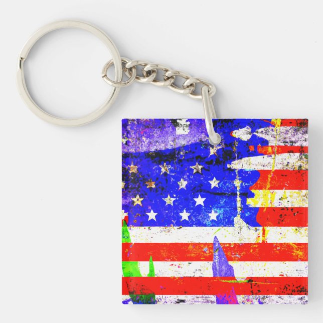 Grunge American Flag Key Ring (Front)