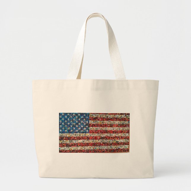 grunge american flag large tote bag (Front)